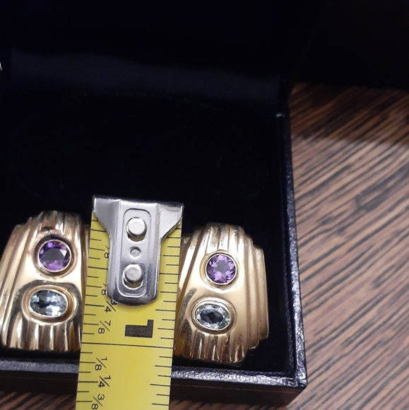 14K YELLOW GOLD BLUE TOPAZ/ AMETHYST EARRINGS NWT - Picture 5 of 7